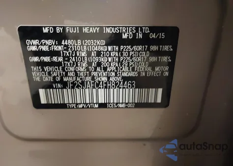 2015 Subaru Forester 2.5I Premium из США, поврежденный, VIN JF2SJAFC4FH824463